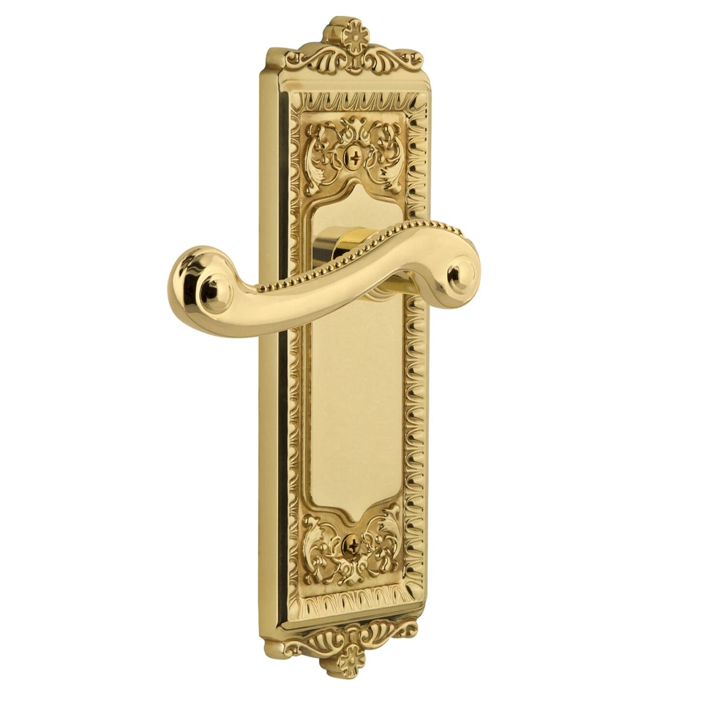 Grandeur - Windsor Long Plate with Newport Lever in Polished Brass - Passage - 2 3/8"