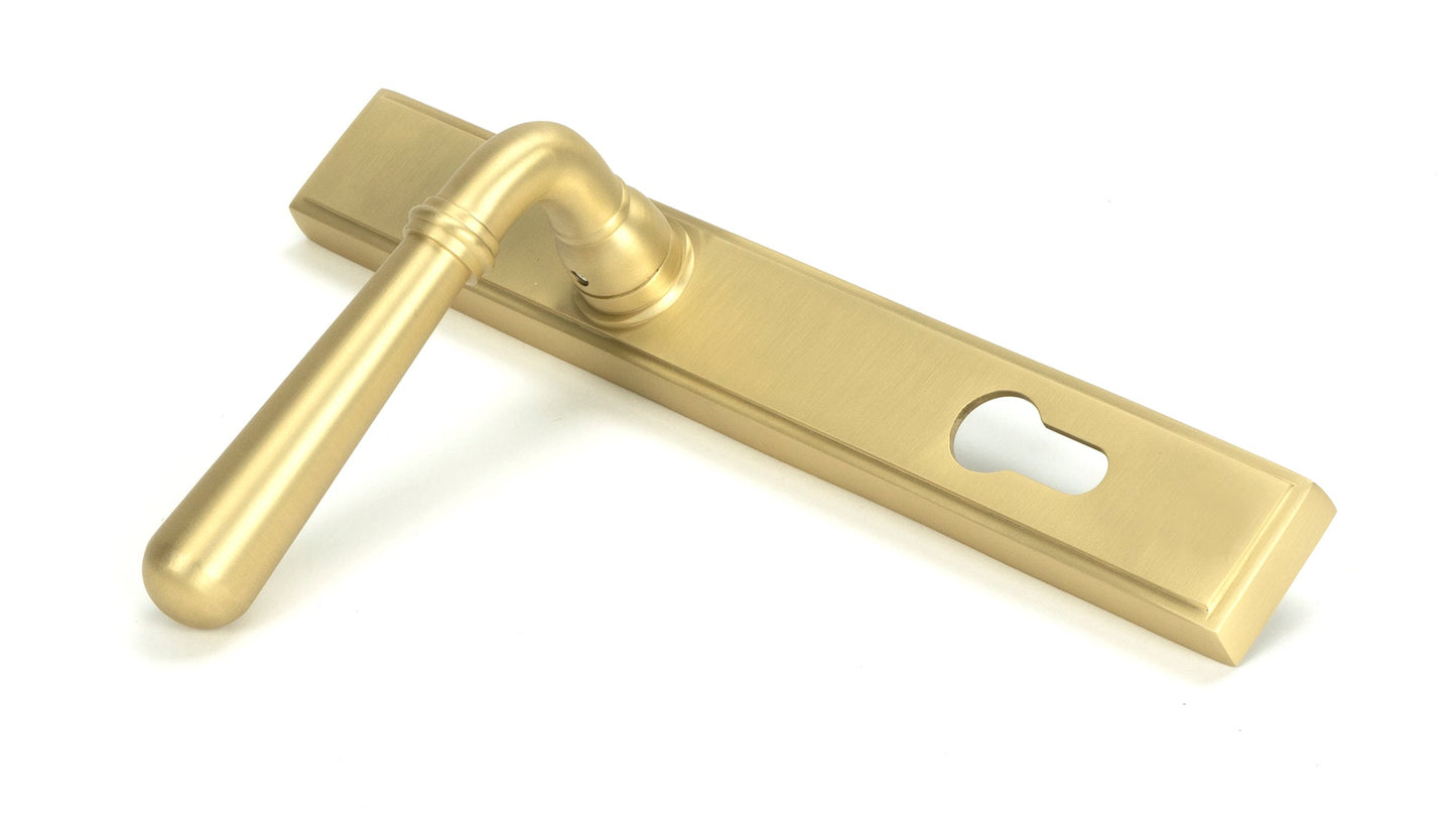 Newbury Slimline Lever Espag. Lock Set | Satin Brass - From The Anvil