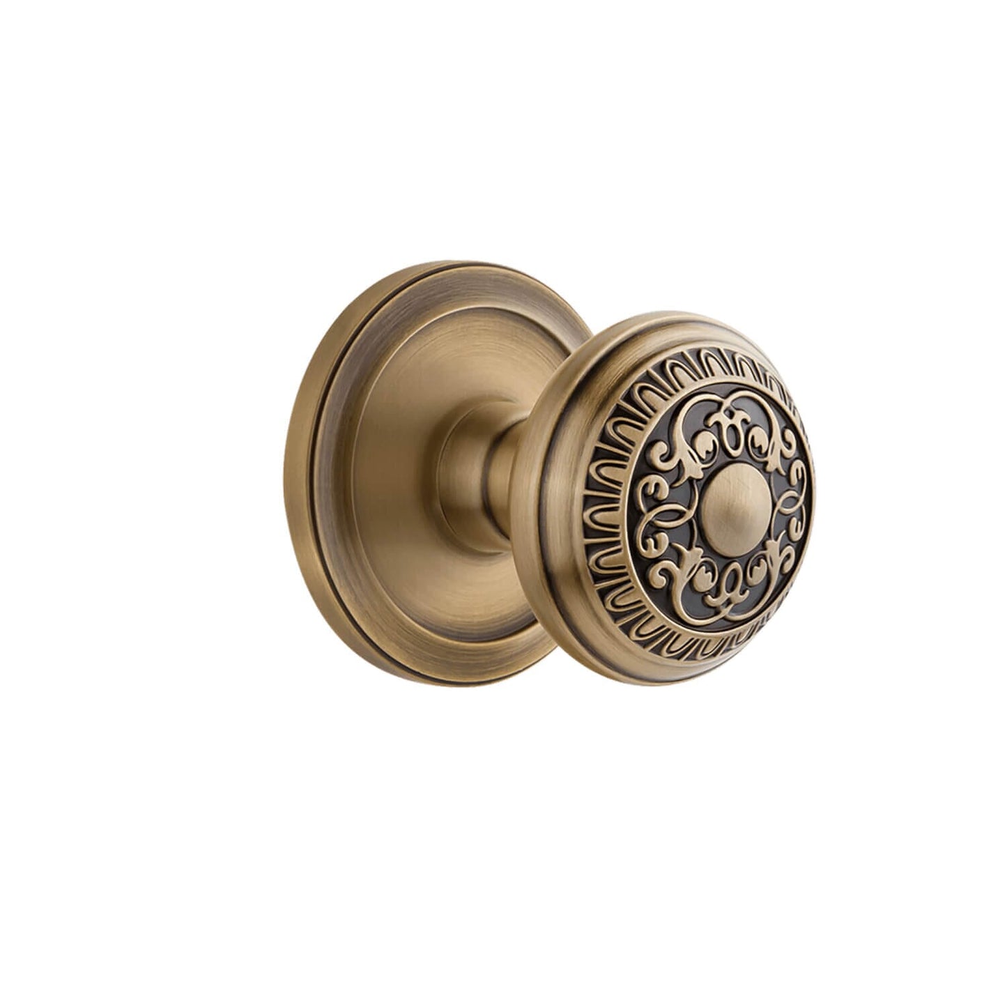 Grandeur - Circulaire Rosette with Windsor Knob in Vintage Brass - Passage - 2 3/8"