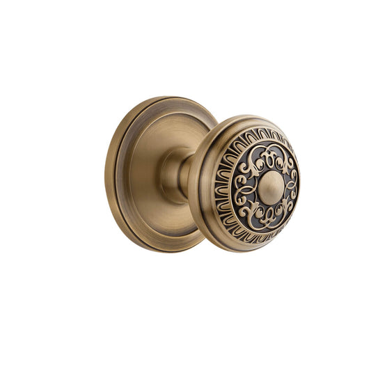 Grandeur - Circulaire Rosette with Windsor Knob in Vintage Brass - Passage - 2 3/8"