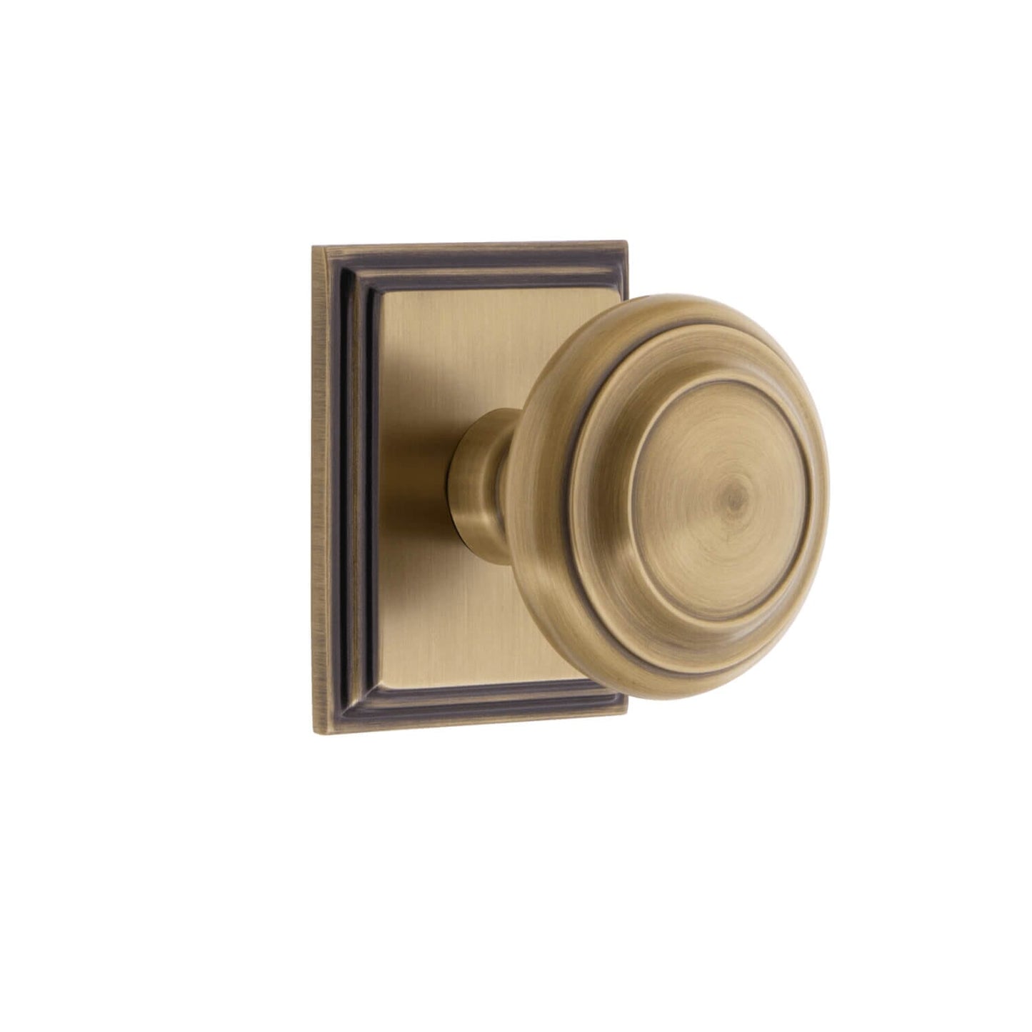 Grandeur - Carré Square Rosette with Circulaire Knob in Vintage Brass - Passage - 2 3/8"