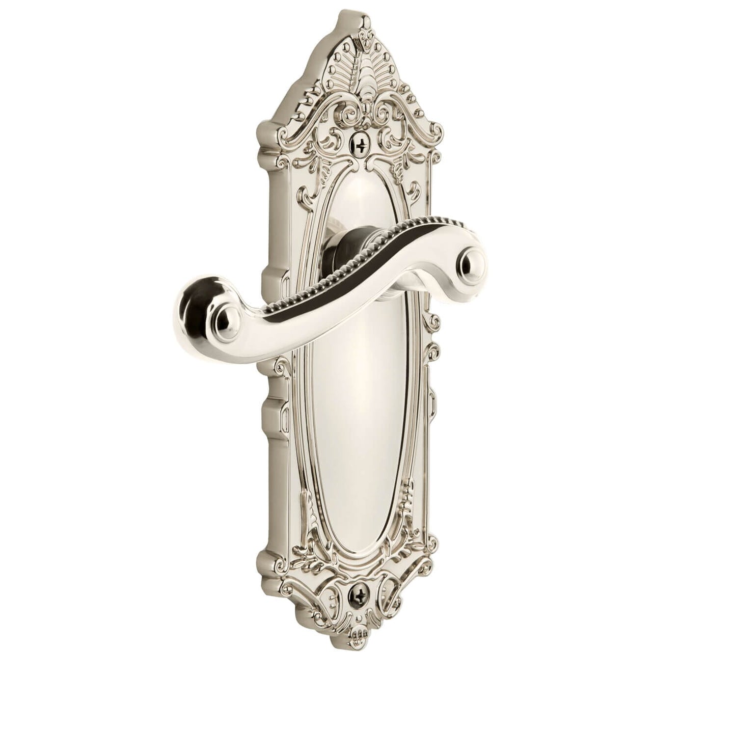 Grandeur - Grande Victorian Long Plate with Newport Lever in Polished Nickel - Passage - 2 3/8"